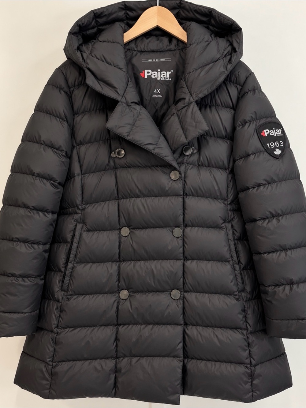 Pajar Black Quilted Hooded Double-Breasted Puffer Coat- 4X